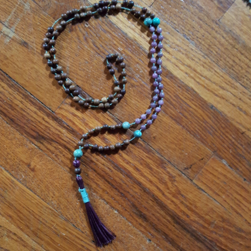 Wood and stone beaded necklace
